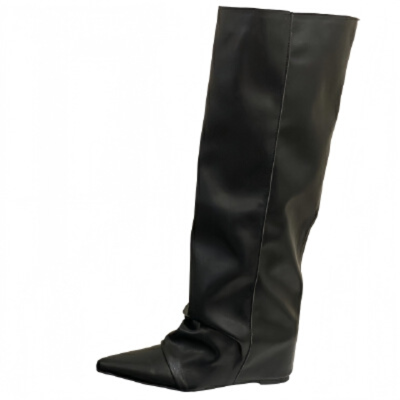 Fold‑Over Slouchy Faux Leather Tall Boots