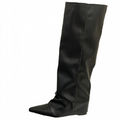 Fold‑Over Slouchy Faux Leather Tall Boots