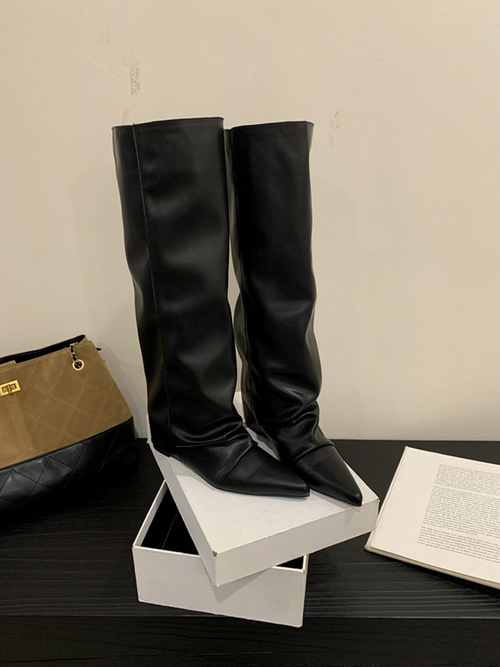 Fold‑Over Slouchy Faux Leather Tall Boots