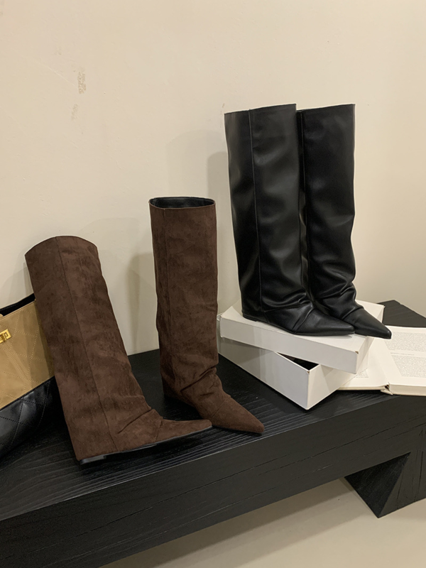 Fold‑Over Slouchy Faux Leather Tall Boots