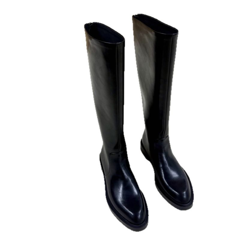 Round Toe Low Block Heel Faux Leather Tall Boots with Back Zipper