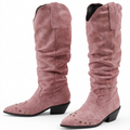 Pointed Toe Rivet Decor Faux Suede Cowgirl Boots