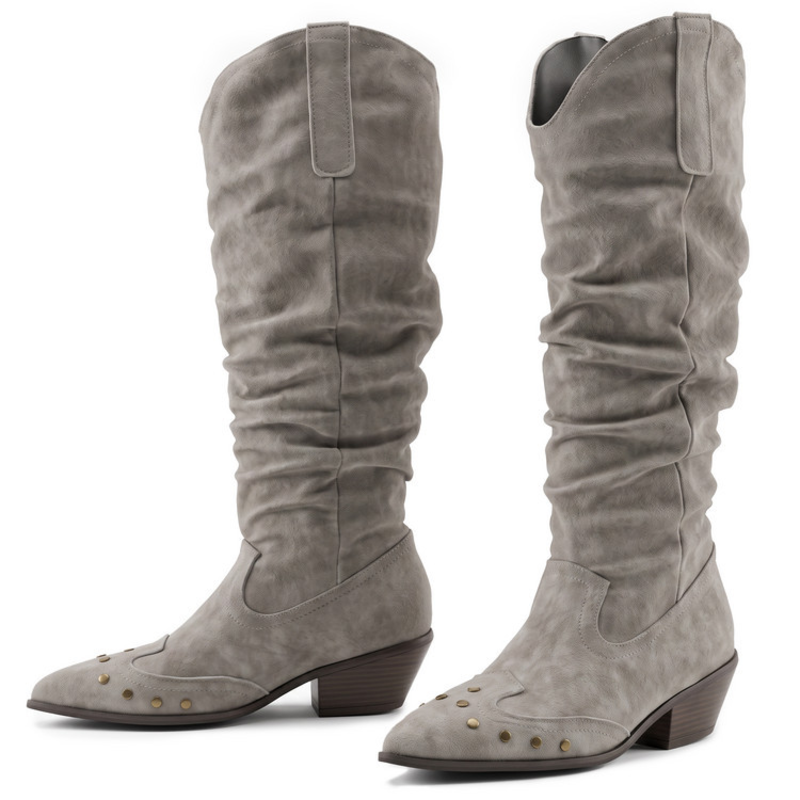 Pointed Toe Rivet Decor Faux Suede Cowgirl Boots