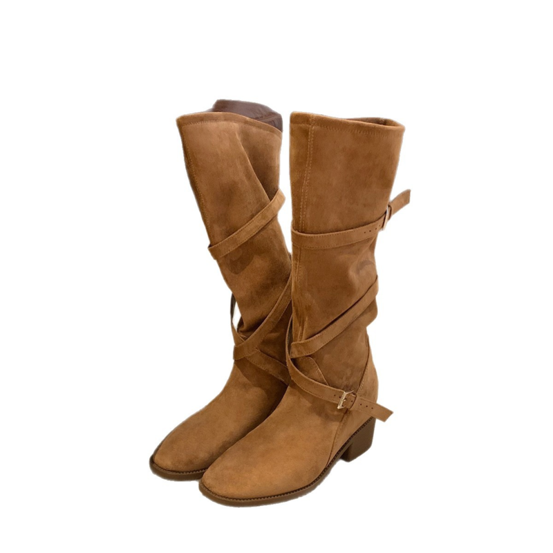 Women Wrap‑Around Buckle Strap Knee‑High Boots