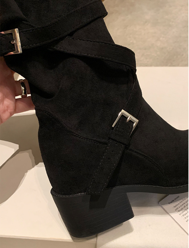 Women Wrap‑Around Buckle Strap Knee‑High Boots
