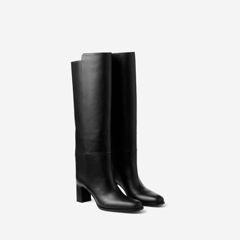 Square Toe Thick Block Heel Faux Leather Wide Calf Tall Boots