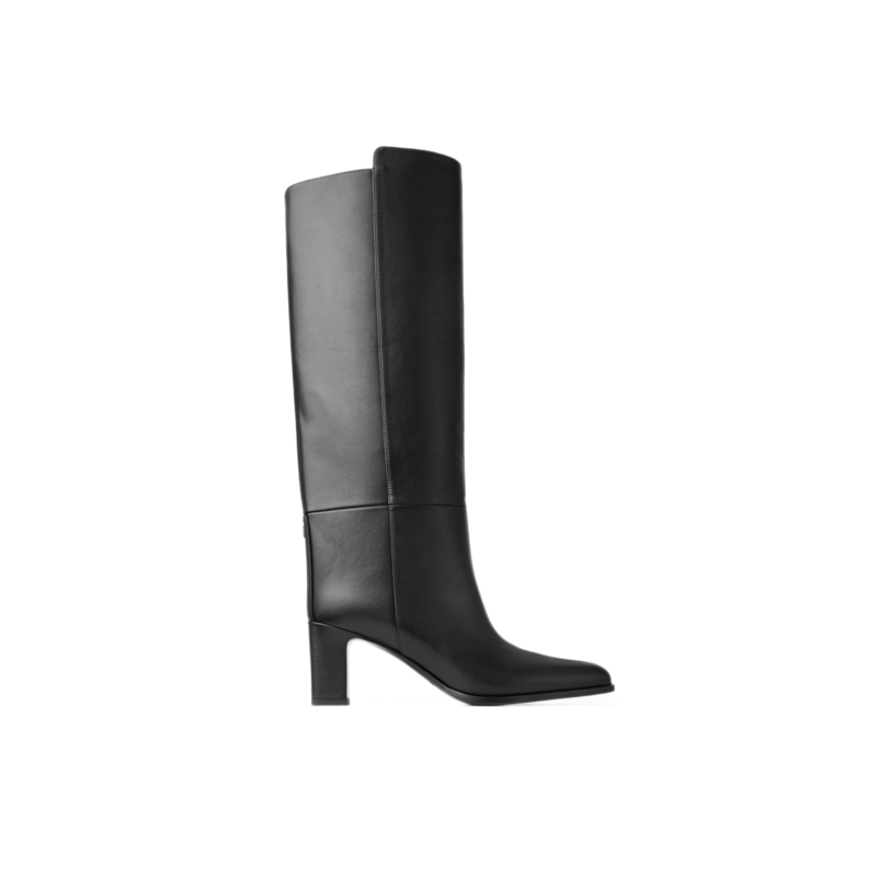 Square Toe Thick Block Heel Faux Leather Wide Calf Tall Boots
