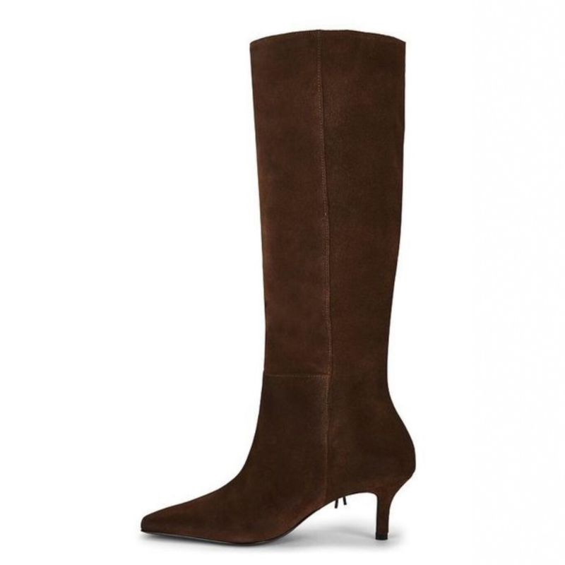 Faux Suede Slim Stiletto Heel Western‑Inspired Tall Boots