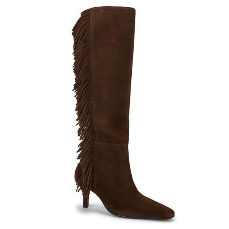 Faux Suede Slim Stiletto Heel Western‑Inspired Tall Boots