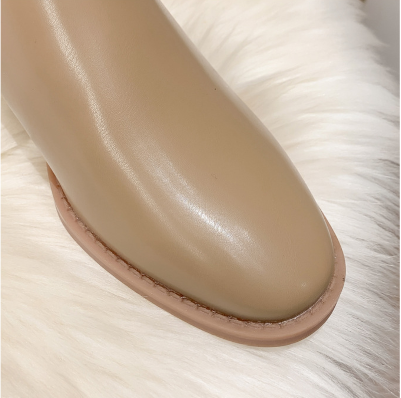 Wood‑Grain Block Heel Faux Leather Wide Shaft Tall Boots