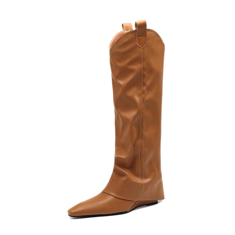 Women Slip‑On Wrinkle Western Knee‑High Boots