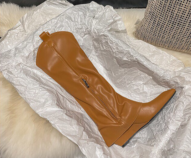 Women Slip‑On Wrinkle Western Knee‑High Boots