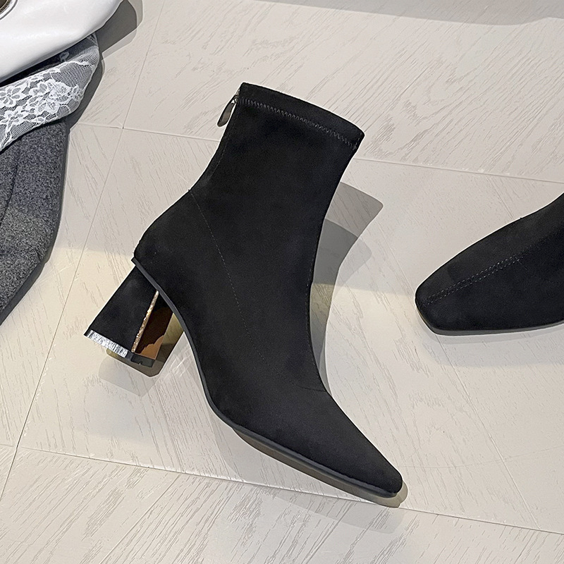 Women Back‑Zipper Stretch Ankle Boots
