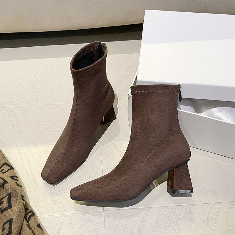 Women Back‑Zipper Stretch Ankle Boots