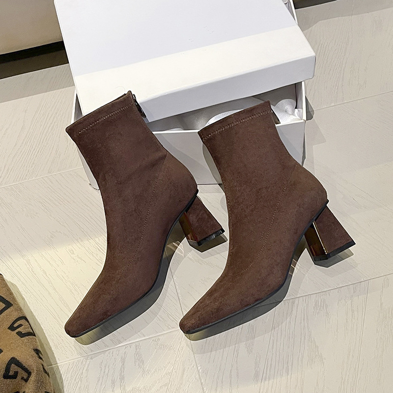 Women Back‑Zipper Stretch Ankle Boots