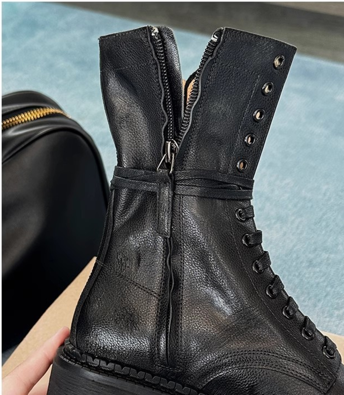 Women's Brown Lace‑Up Combat Mid‑Calf Boots