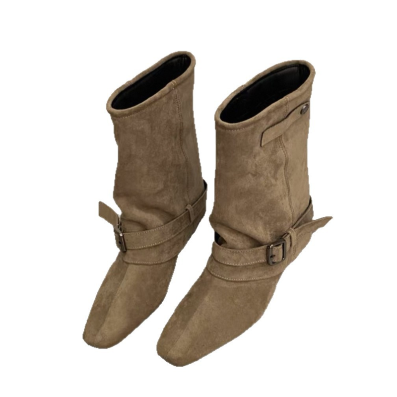 Women's Khaki Suede Slouch Mid‑Calf Boots