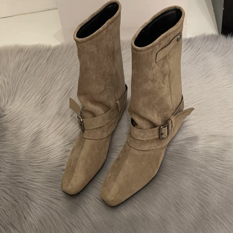 Women's Khaki Suede Slouch Mid‑Calf Boots
