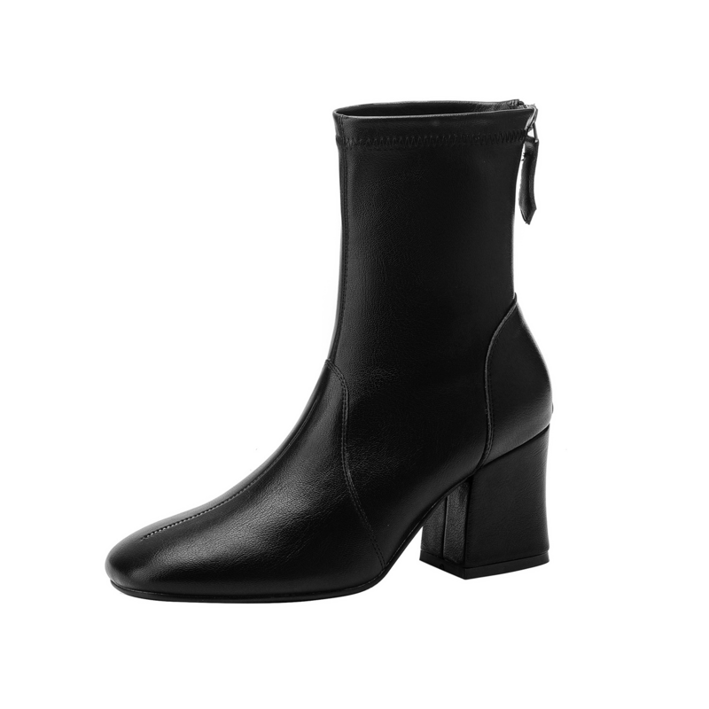 Women's Black Leather‑Look Stretch Ankle Boots