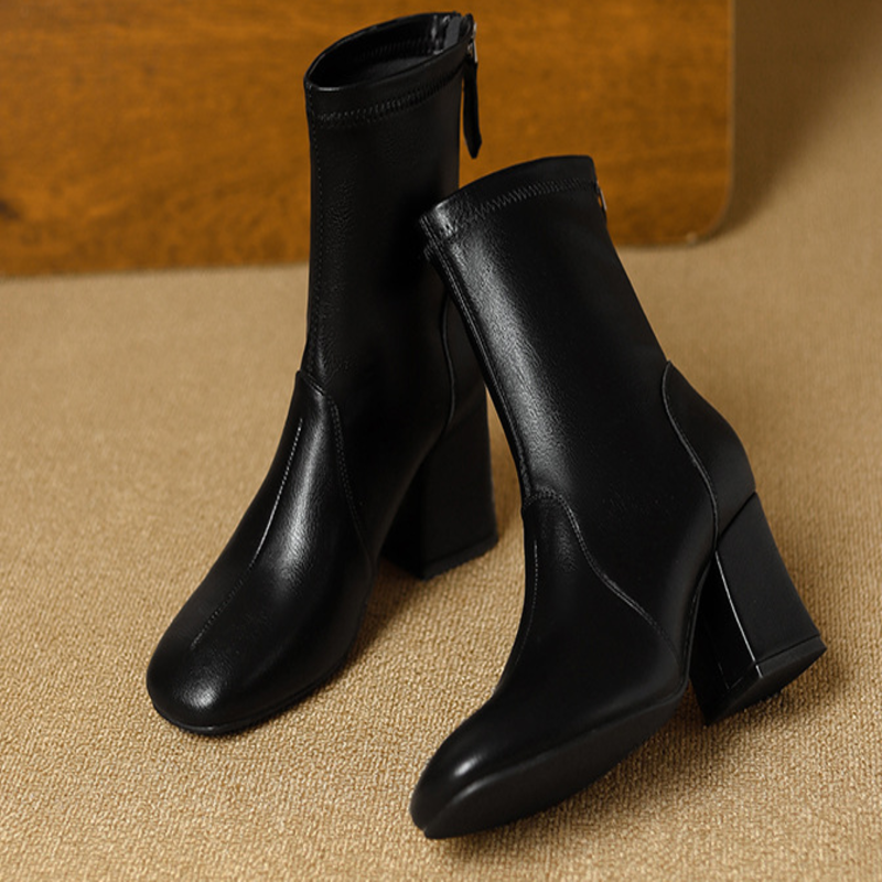 Women's Black Leather‑Look Stretch Ankle Boots
