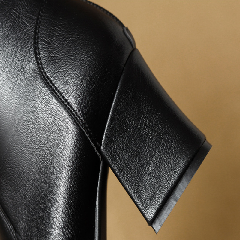 Women's Black Leather‑Look Stretch Ankle Boots