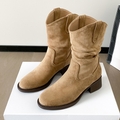 Women's Beige Slouch Western Mid‑Calf Boots