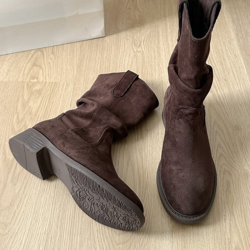 Women's Beige Slouch Western Mid‑Calf Boots