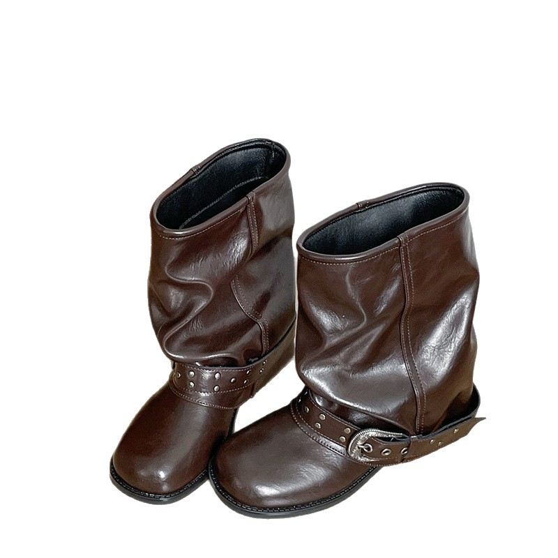Women's Dark Brown Slouch Mid‑Calf Boots