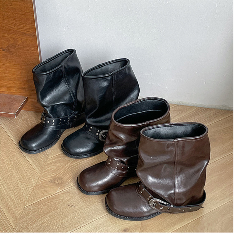 Women's Dark Brown Slouch Mid‑Calf Boots