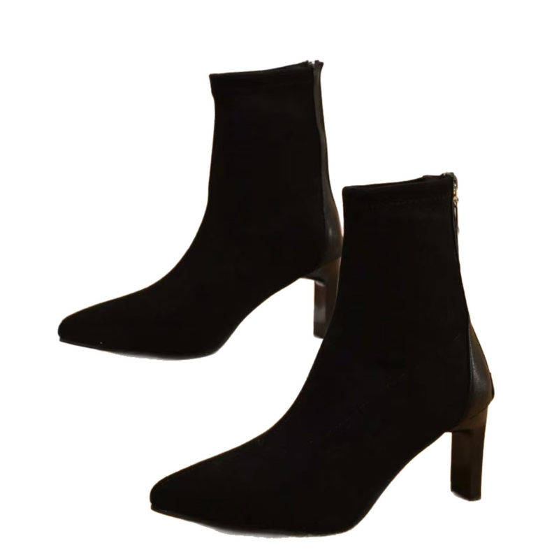 Women's Black Pointed Toe Stretch Sock Ankle Boots