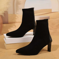 Women's Black Pointed Toe Stretch Sock Ankle Boots