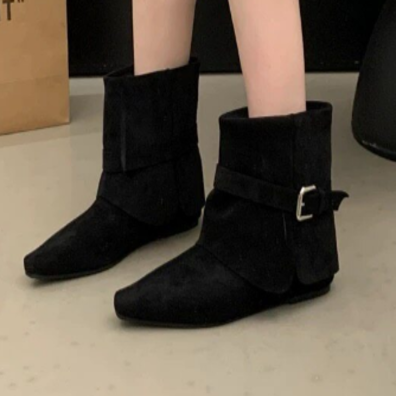 Women's Khaki Suede Pointed‑Toe Flat Ankle Boots