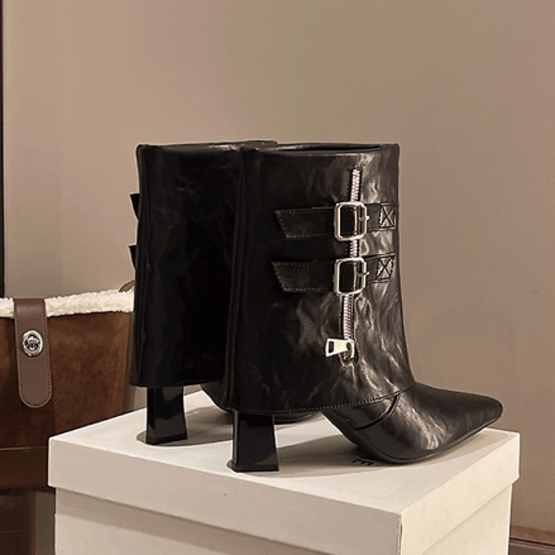 Women's Beige Buckle Slouch Ankle Boots