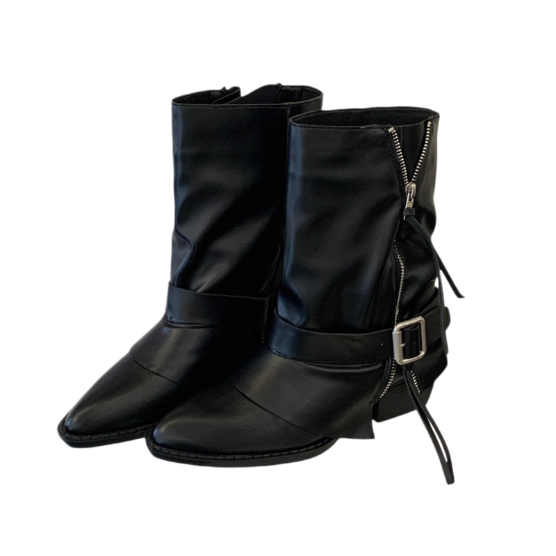 Women's Pointed Toe Buckle Slouch Ankle Boots