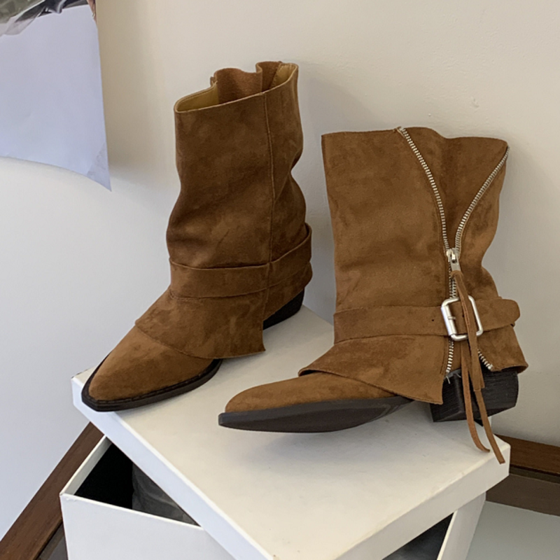 Women's Pointed Toe Buckle Slouch Ankle Boots