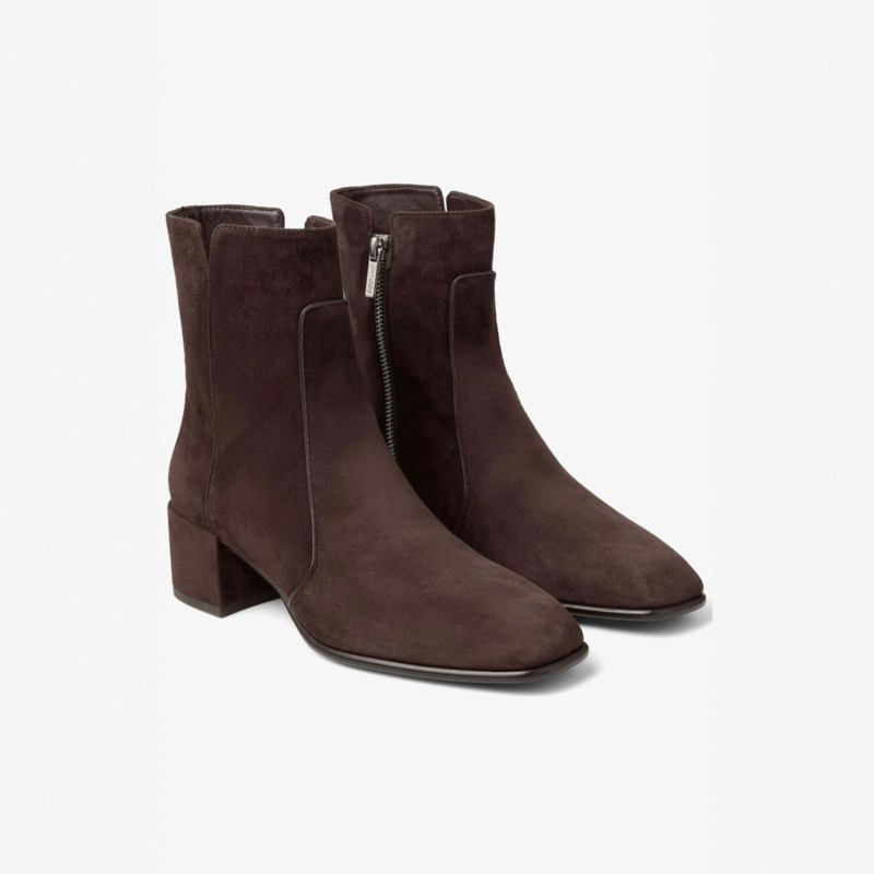 Women's Dark Brown Suede Square Toe Ankle Boots