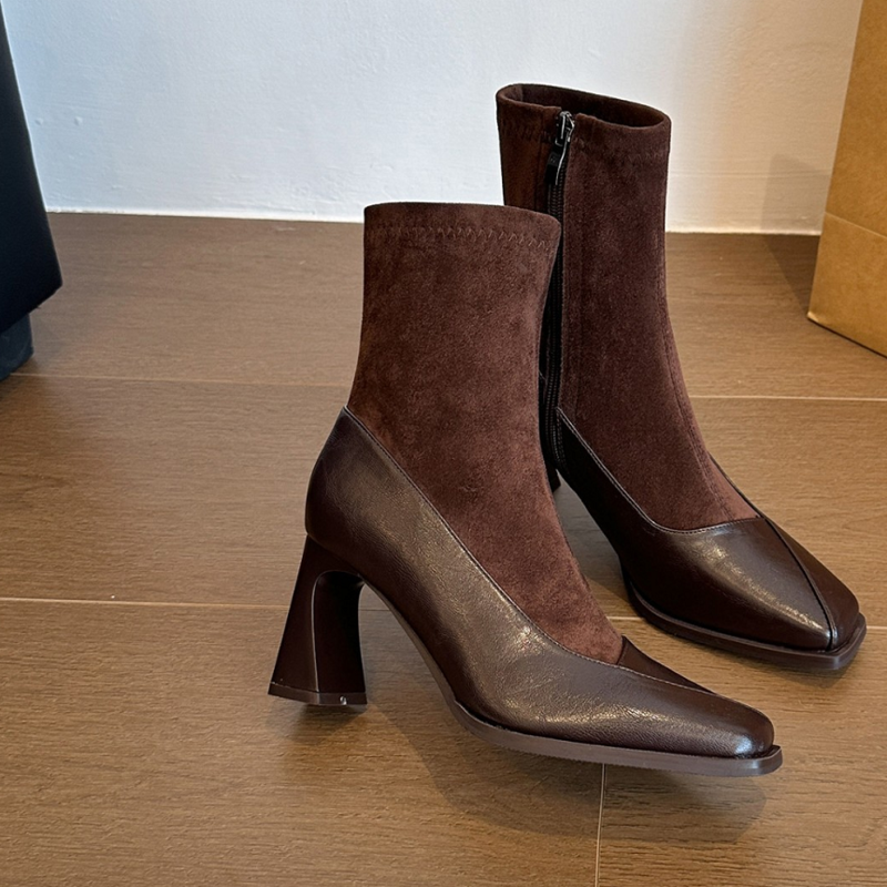 Women's Square Toe Block Heel Ankle Boots