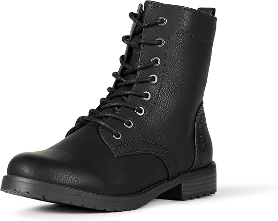 Black Faux Leather Mid-Calf Martin Boots with Side Zipper