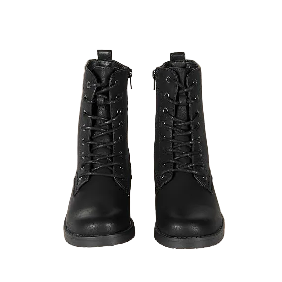 Black Faux Leather Mid-Calf Martin Boots with Side Zipper