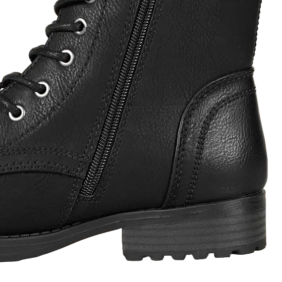 Black Faux Leather Mid-Calf Martin Boots with Side Zipper