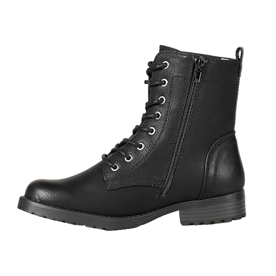 Black Faux Leather Mid-Calf Martin Boots with Side Zipper