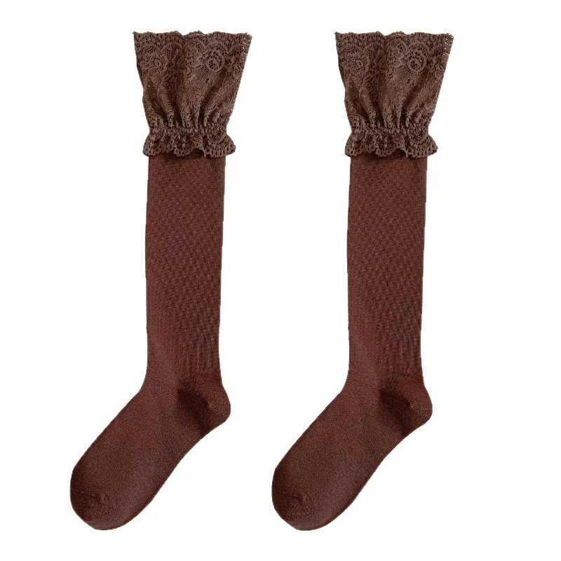 Women Lace Top Over the Knee Slouch Socks（3 pairs）