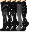 Moon Star Heart Polka Dot Striped Calf Socks for Tall Boots（5 Pairs）