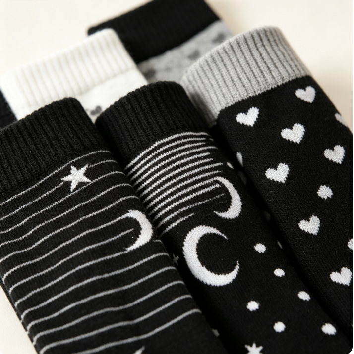 Moon Star Heart Polka Dot Striped Calf Socks for Tall Boots（5 Pairs）